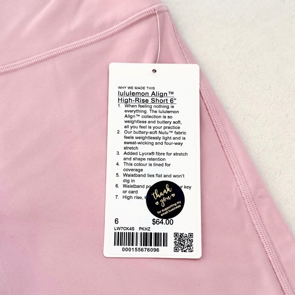 NWT Lululemon Align High-Rise Short 6” – Pink Haze – Size 6 - Picture 6 of 10